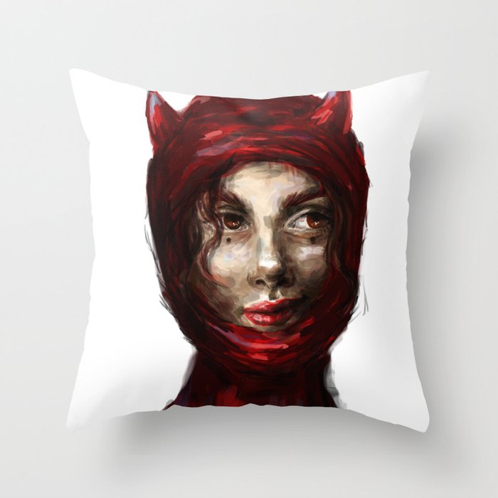cunning girl lucifer in a red balaclava Throw Pillow