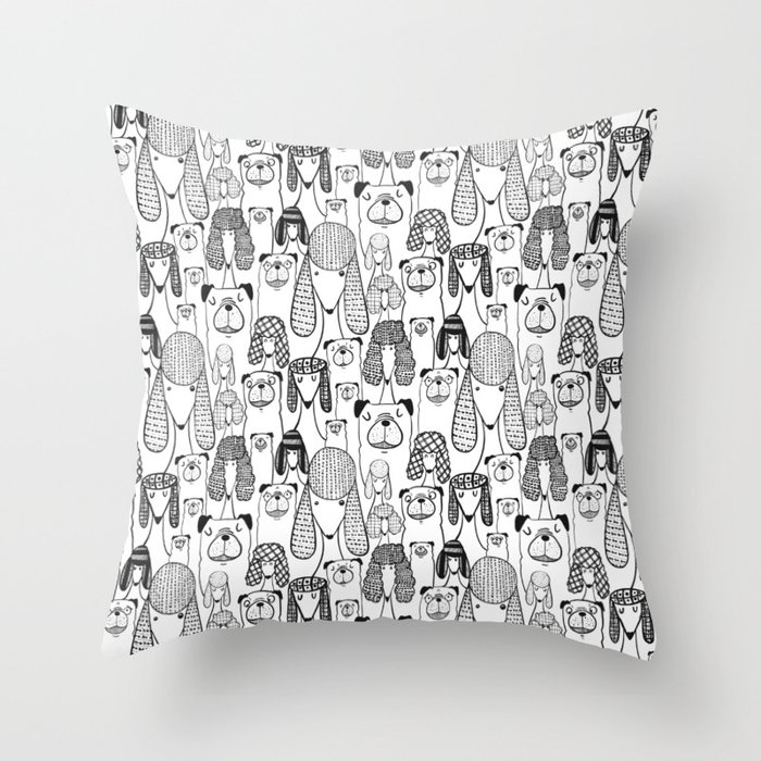Pugs and poodles Throw Pillow