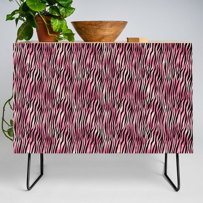 Pink Black Tiger Stripes Pattern Credenza