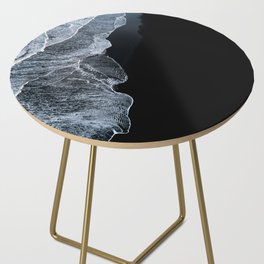 Waves on a black sand beach in iceland - minimalist Landscape Photography Side Table