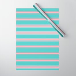 [ Thumbnail: Turquoise and Light Pink Colored Lines/Stripes Pattern Wrapping Paper ]