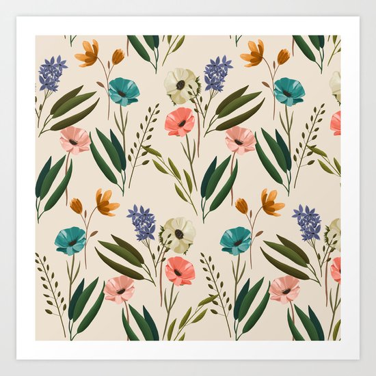 Floral 247 Cream Art Print
