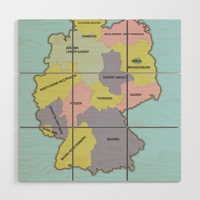 Political map of Germany Wood Wall Art