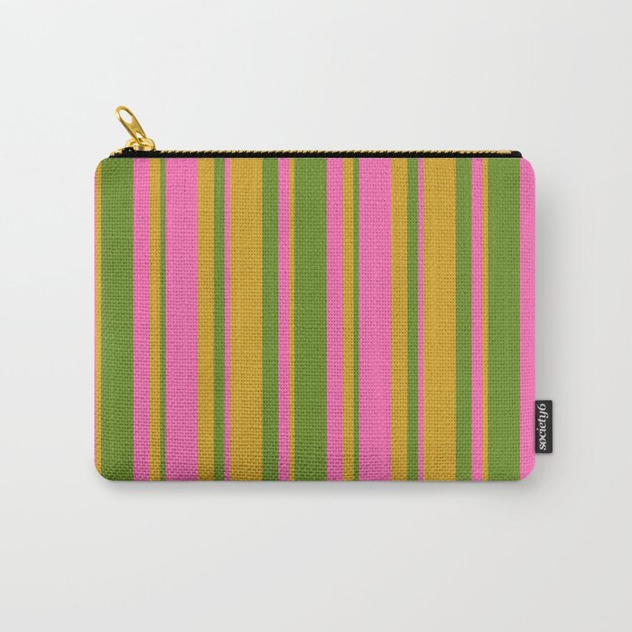 Green, Goldenrod & Hot Pink Colored Lined Pattern Carry-All Pouch