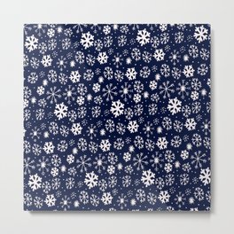 Hand Drawn Snowflake Blizzard With Navy Classic Blue Background Metal Print | Classicblue, Snowfall, Pattern, Decoration, Blueandwhite, Graphicdesign, Xmas, Christmas, Winter, Snowflake 