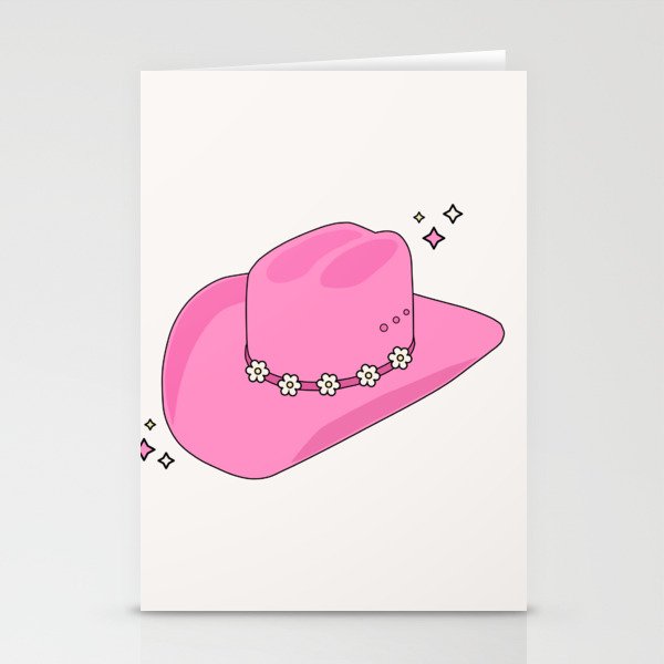 Cowboy Hat Print Pink Preppy Decor Aesthetic Stationery Cards