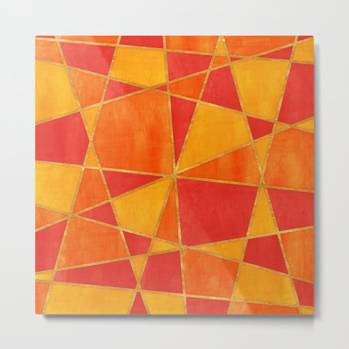 Abstract Watercolor Skewed Color Blocks - Red, Yellow, Orange Metal Print