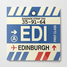 EDI Edinburgh • Airport Code and Vintage Baggage Tag Design Metal Print | Housewarminggift, Aviation, Longdistancegift, Baggagetag, Newhomeowner, Flight, Edi, Wanderlust, Frequentflyer, Graphicdesign 