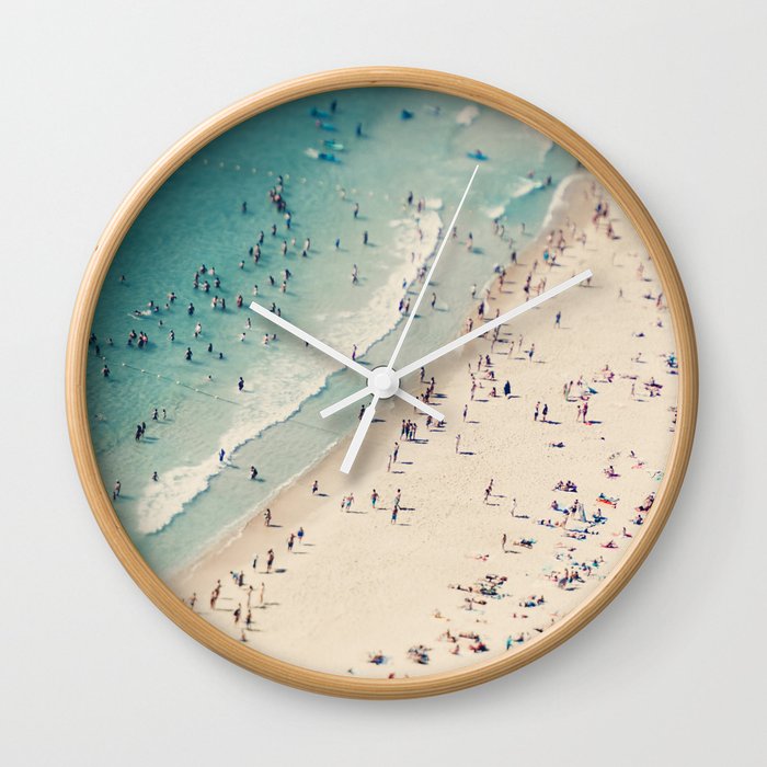 Aerial Beach Love Print - aerial Ocean Sea photography by Ingrid Beddoes Wall Clock