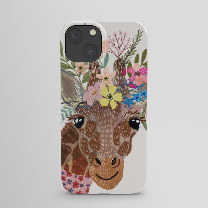 Giraffe with flowers on head iPhone Case