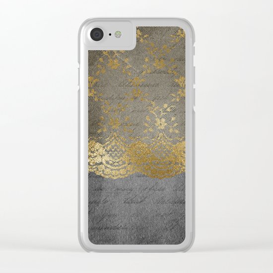 Pure elegance I- gold glitter luxury lace on black grunge background on #Society6 Clear iPhone Case