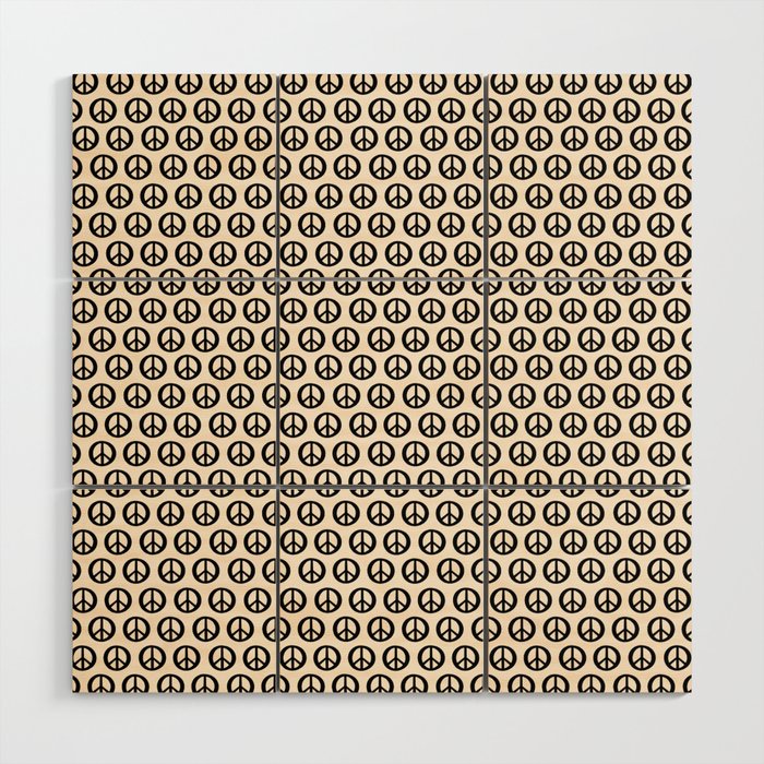 Inky Peace Dots Minimalist Pattern in Black and Almond Cream Wood Wall Art