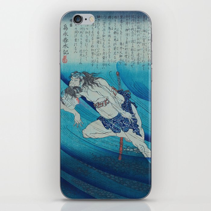 Samurai Swimming Underwater - Antique Japanese Ukiyo-e Woodblock Print Art iPhone Skin