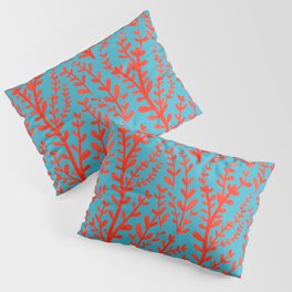 Turquoise and Red Leaves Pattern Pillow Sham | Pretty, Colors, Colorful, Forest, Plants, Leaf, Acrylic, Corals, Pattern, Woods 