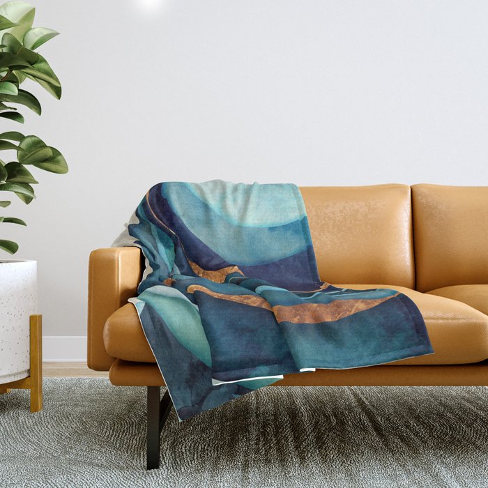 Abstract Blue with Gold Throw Blanket