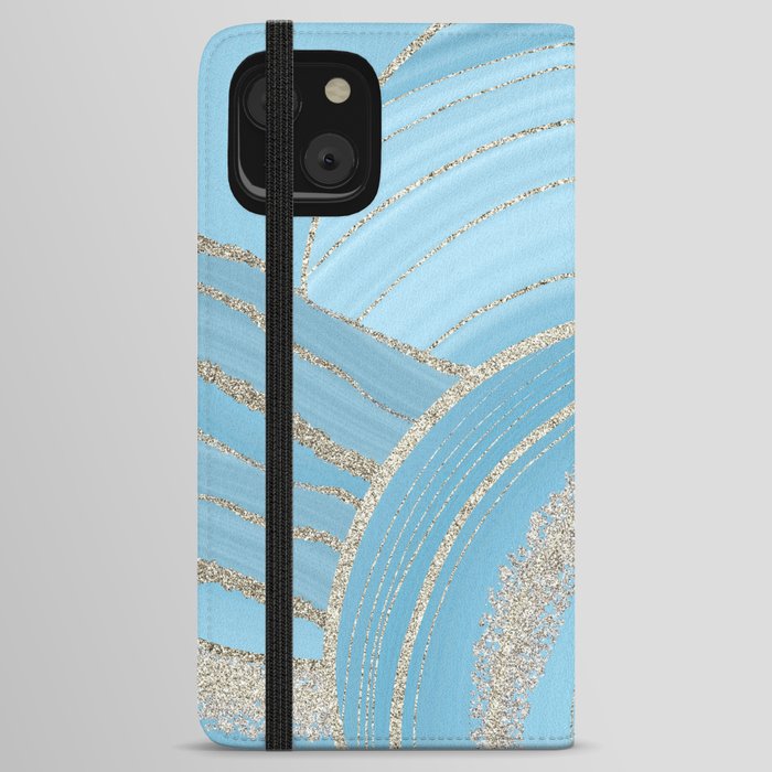 Sky Blue Faux Marble Mermaid Ocean Waves Landscape iPhone Wallet Case