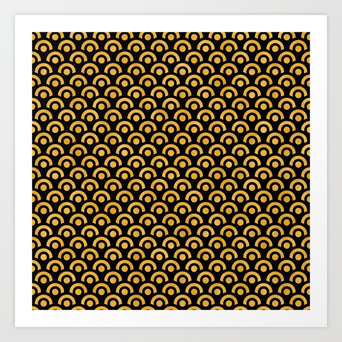 Gold And Black Dots Waves Collection Art Print