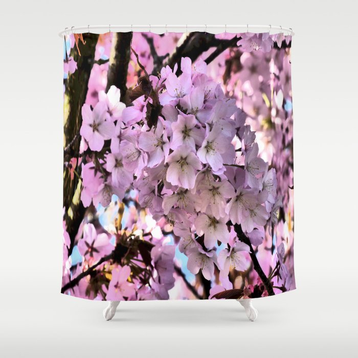 Spring Pink Cherry Blossom in I Art Shower Curtain