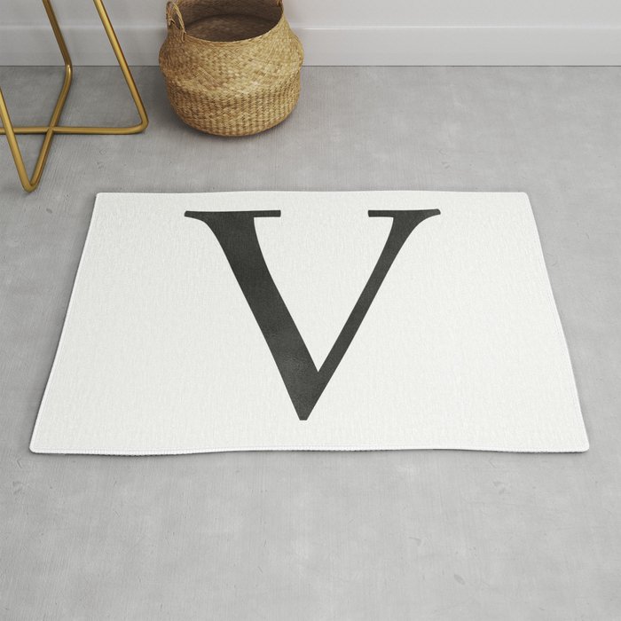 Letter V Initial Monogram Black and White Rug