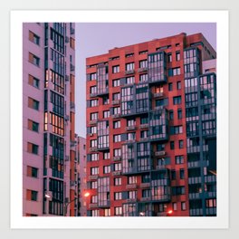 Russia Photography - Apartment Building Standing In The Sunset Art Print