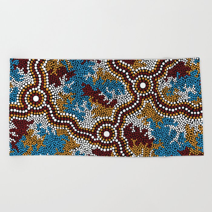 Authentic Aboriginal Art - Wetland Dreaming Beach Towel
