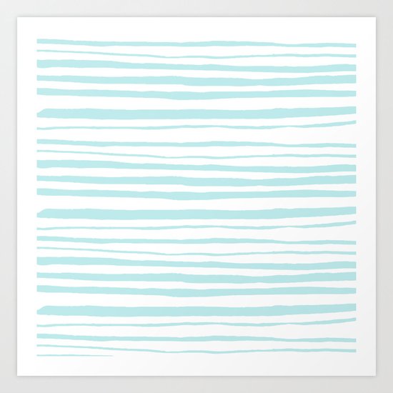 Handmade aqua turquoise Stripes on white - Maritime pattern Art Print