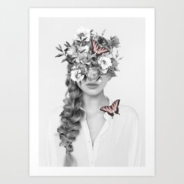 woman with flowers and butterflies 9a Art Print