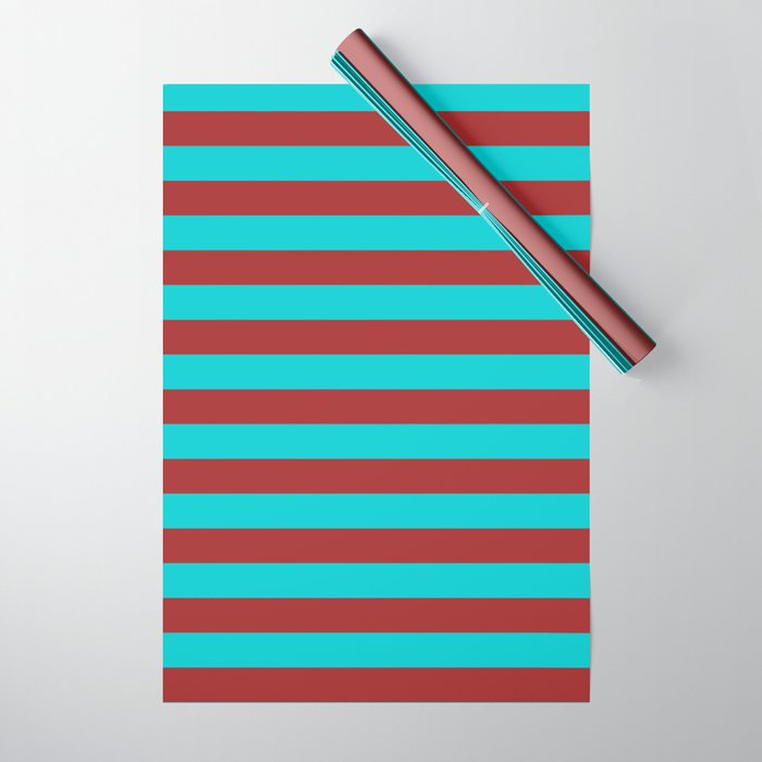 Dark Turquoise and Brown Colored Stripes/Lines Pattern Wrapping Paper