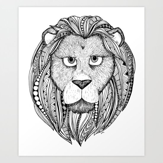 Lion - black and white Art Print