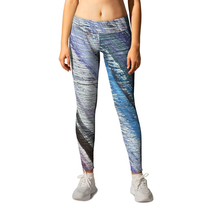 blue purple stripes on wood Leggings