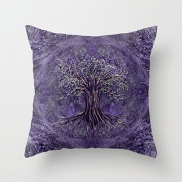 Tree of life -Yggdrasil Amethyst and silver Throw Pillow