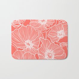 Coral Poppies Bath Mat | Pattern, Orange, Handdrawn, Poppies, Lineart, Coral, Poppy, Linedrawing, Pink, Floral 