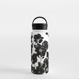 Modern Elegant Black White and Gold Floral Pattern Water Bottle