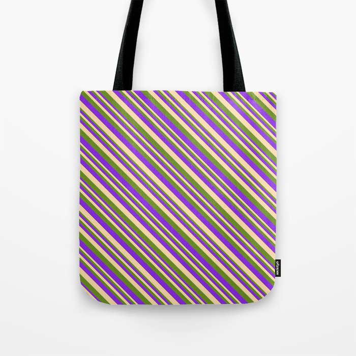 Purple, Tan, and Green Colored Lines Pattern Tote Bag