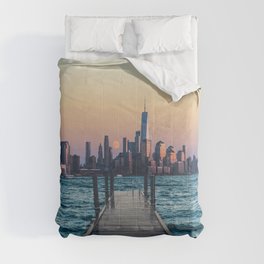 New York City Sunset and Moon-Surreal Travel Collage Comforter