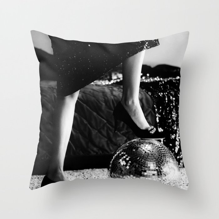 Party like it's 1999; disco ball portrait black and white photograph / photography Throw Pillow