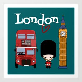 London Royal Guard, Double-Decker Bus and the Big Ben Art Print