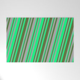 [ Thumbnail: Dark Grey, Green & Dark Olive Green Colored Lines/Stripes Pattern Welcome Mat ]