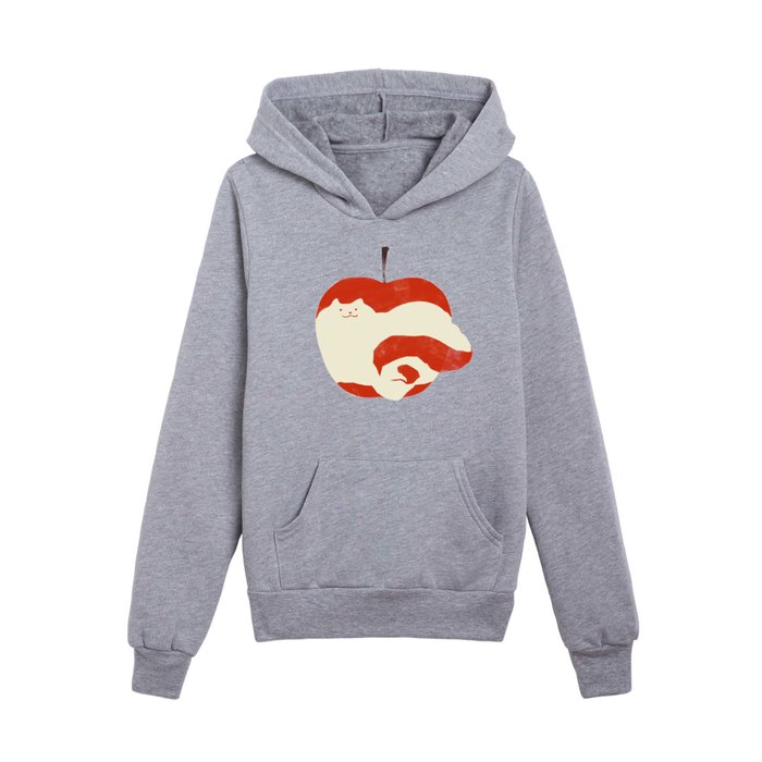 Cat And Fruits_ Red Apple Kids Pullover Hoodie