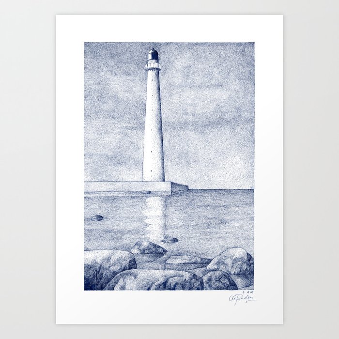 White lighthouse in blue Art Print