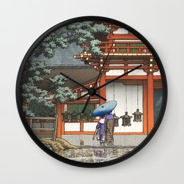 Hasui Kawase, Rain At Kasuga Taisha Shrine In Nara - Vintage Japanese Woodblock Print Art Wall Clock