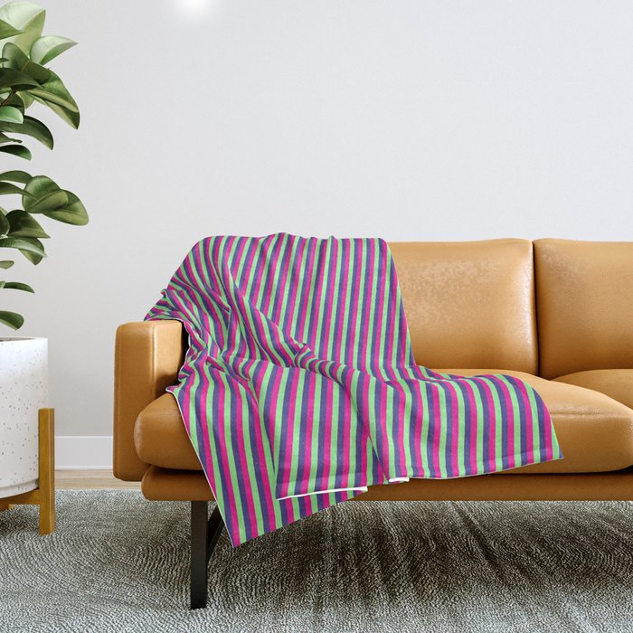 Deep Pink, Green, and Dark Slate Blue Colored Lines/Stripes Pattern Throw Blanket