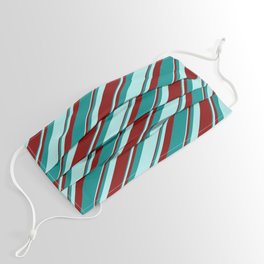 [ Thumbnail: Maroon, Dark Cyan & Turquoise Colored Pattern of Stripes Face Mask ]