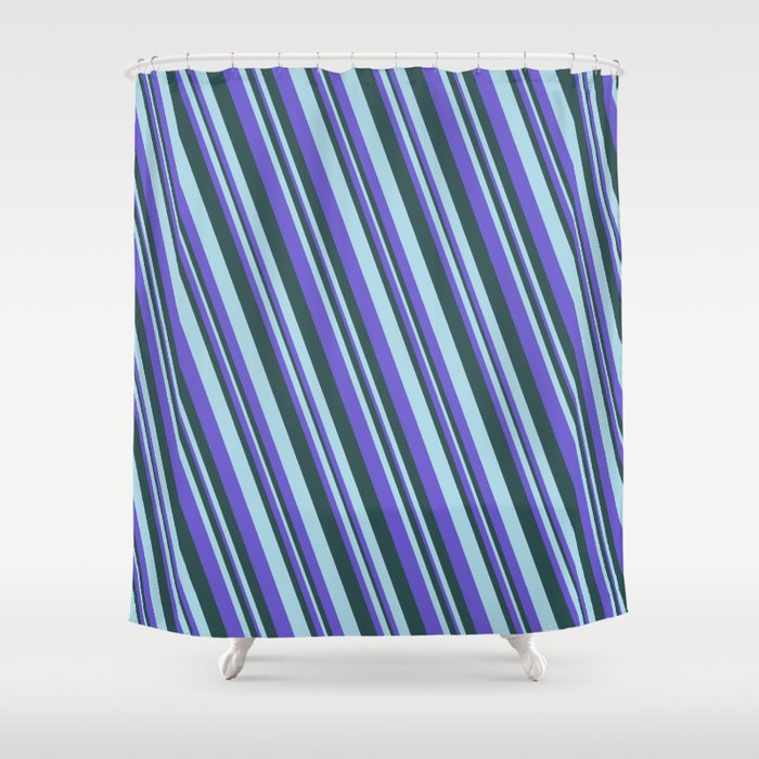 Slate Blue, Dark Slate Gray, and Light Blue Colored Pattern of Stripes Shower Curtain
