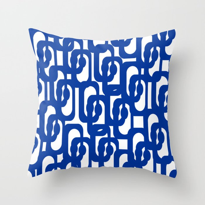 Bright Blue and White Mid-century Modern Loop Pattern  Throw Pillow