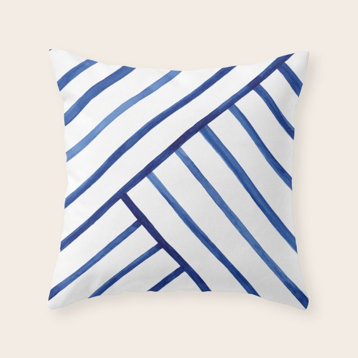 Watercolor Lines Pattern Navy Blue Throw Pillow By Ccartstudio