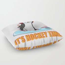 It's Hockey Time Cute Penguin Playing Ice Hockey Floor Pillow