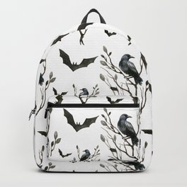 Happy Halloween pattern with hollow trees, ravens and bats Backpack