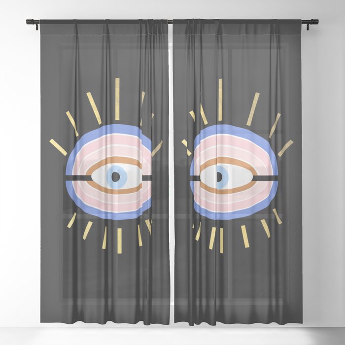 Retro Evil Eye Black Gold Sheer Curtain By Galeswitzer Society6