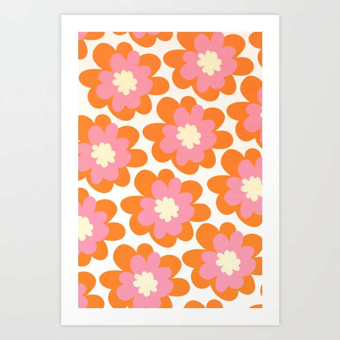 Pink and Orange Flower Pattern Art Print